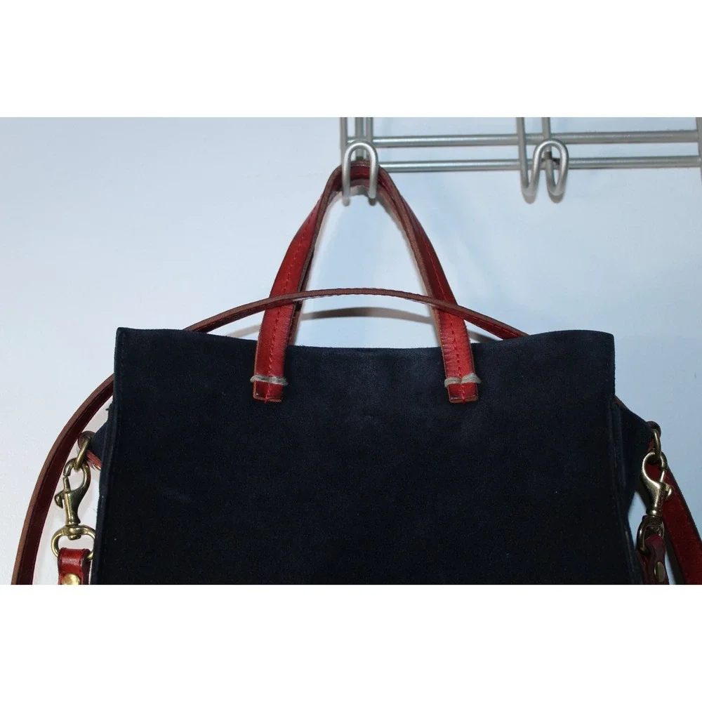 Clare V. Women's Small Navy Blue Red Suede Magnet Closure Bag - Picture 2 of 14